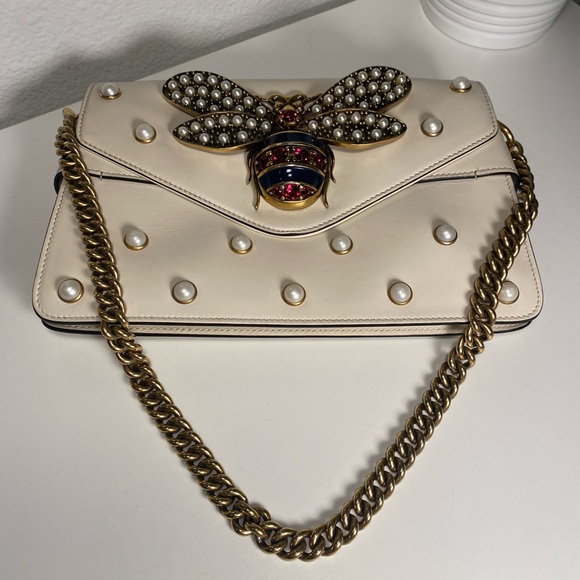 GUCCI Queen Margaret Broadway Bee Pearl Studs Bag COA - Picture 10 of 17